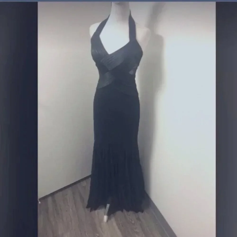 Navy Vintage Cache Halter Gown - Picture 1 of 13
